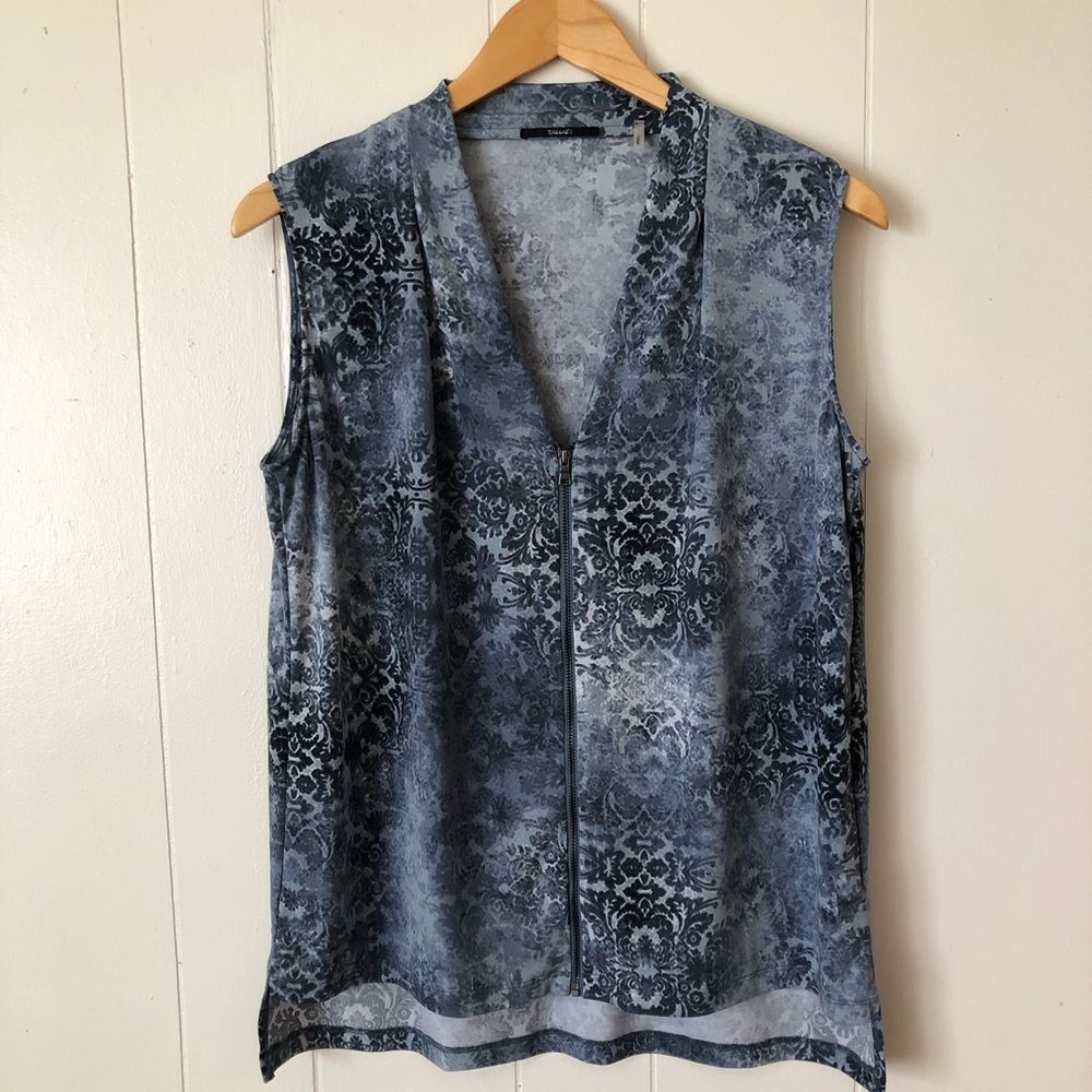 Tahari Kismet Blues Shira Sleeveless High-Low Hem Tank Top Blouse Size M